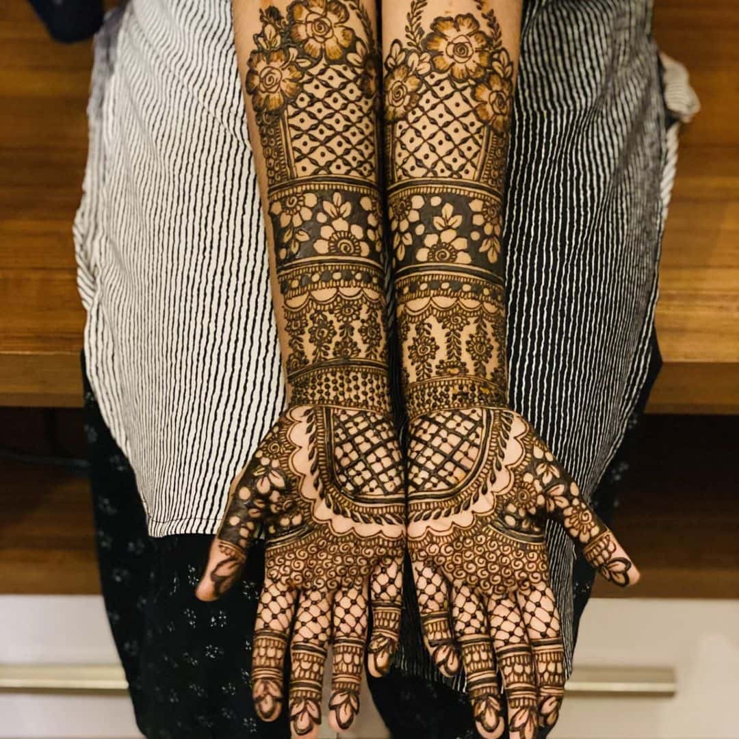 Modern full hand bridal mehndi design